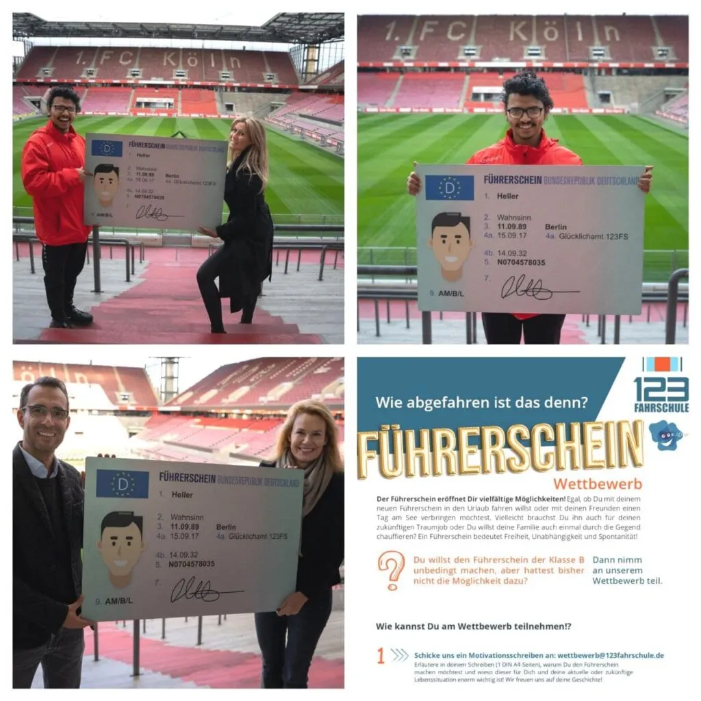 Verschiedene Personen präsentieren übergroßen Führerschein