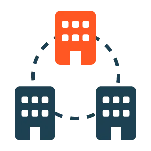 Drei Filialen an einem Kreis angeordnet