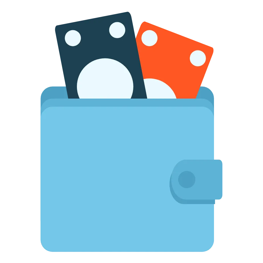 Geldbeutel Icon, zwei Scheine gucken raus