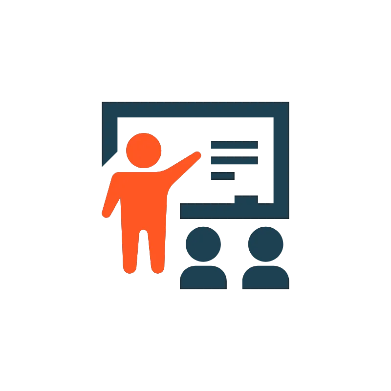 Icon für Intensivkurs. Lehrperson zeigt auf Tafel während Schüler davor sitzen