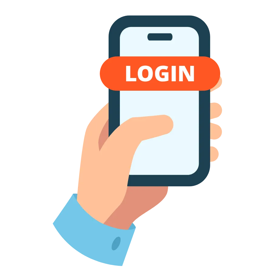 Icon einer Hand mit Handy und Login Button